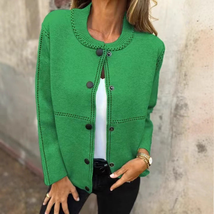 Striped Loose Round Neck Button Long Sweater