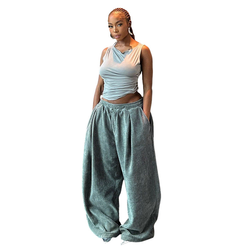 Women's Fashion Street Shooting High Waist Loose Straight Pants