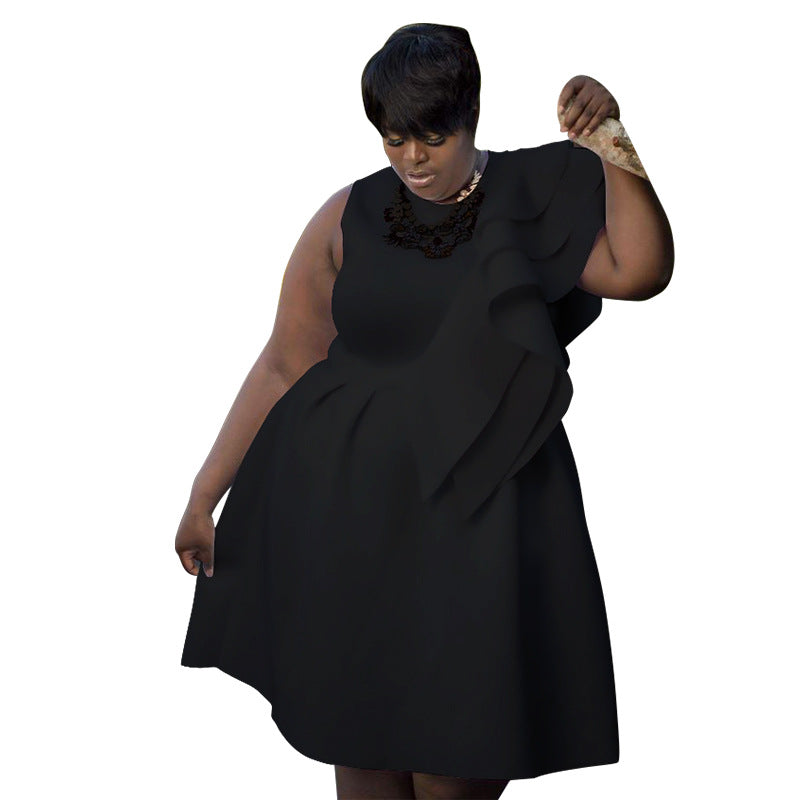 Women's Round Neck A- Line Large Hem Dresses