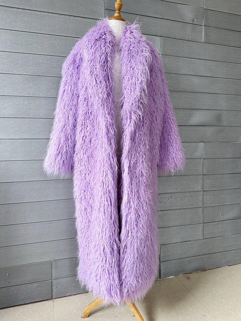 Fur Imitated Tibet Sheep Green Fruit Collar Over Coats