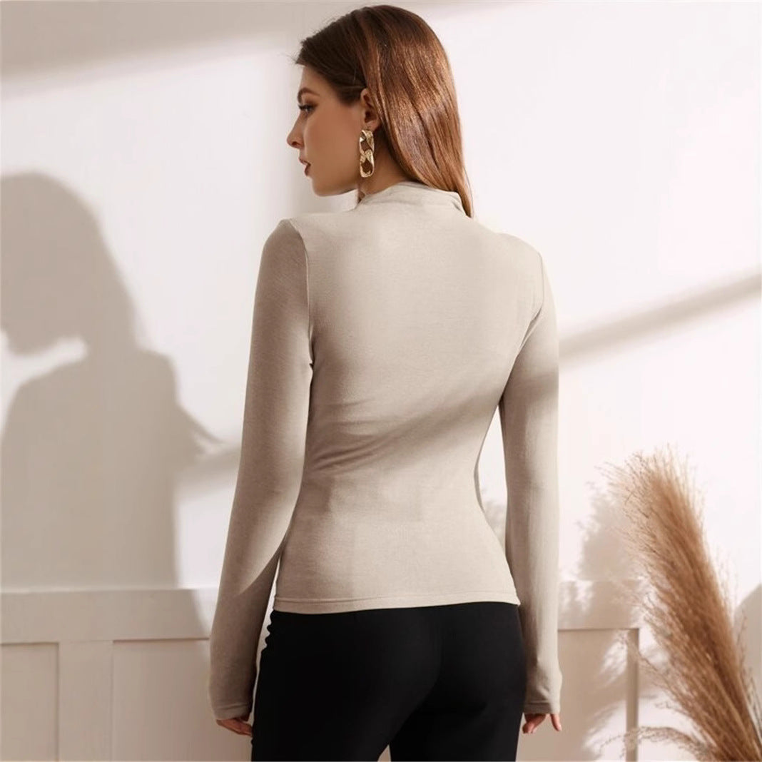 Small Turtleneck Design Pleating Versatile Long-sleeved Tops