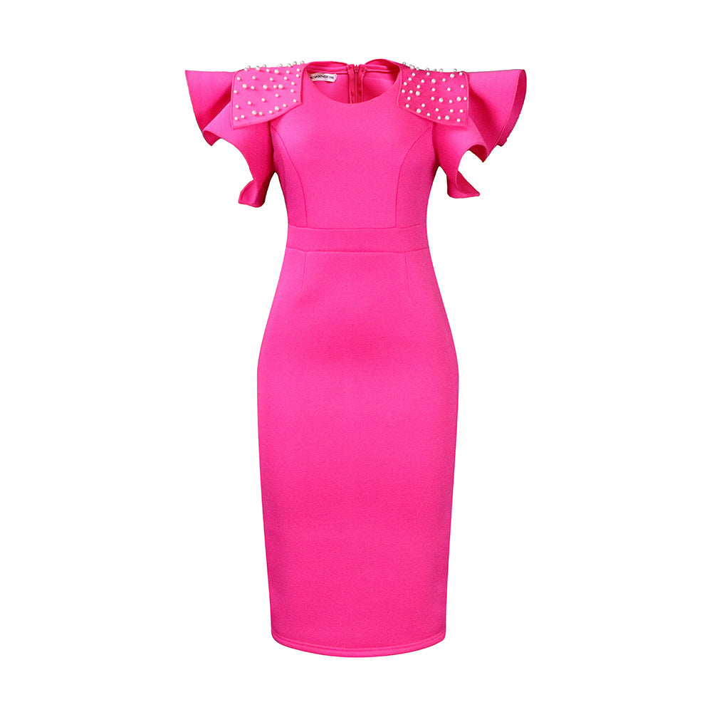 Women's Round Neck Ruffle Sleeve Slit Beaded Plus Size