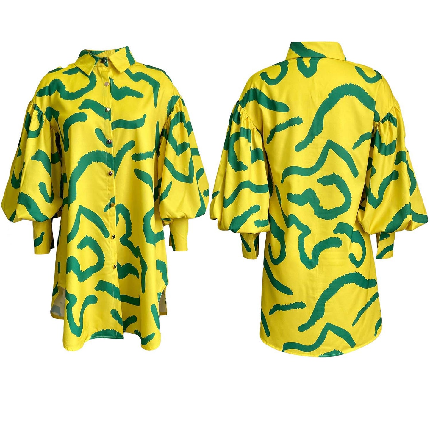 Loose Temperament Commuter Printing Lapel Shirt Dress
