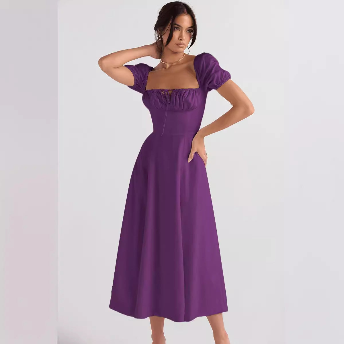 Summer Fashion Puff Sleeve Floral Split Maxi Dresses