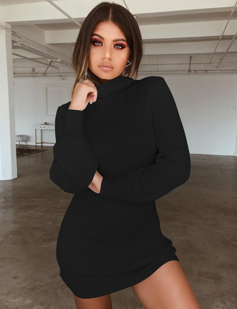 Women's Knitted Sexy High Collar Slim Fit Long Dress