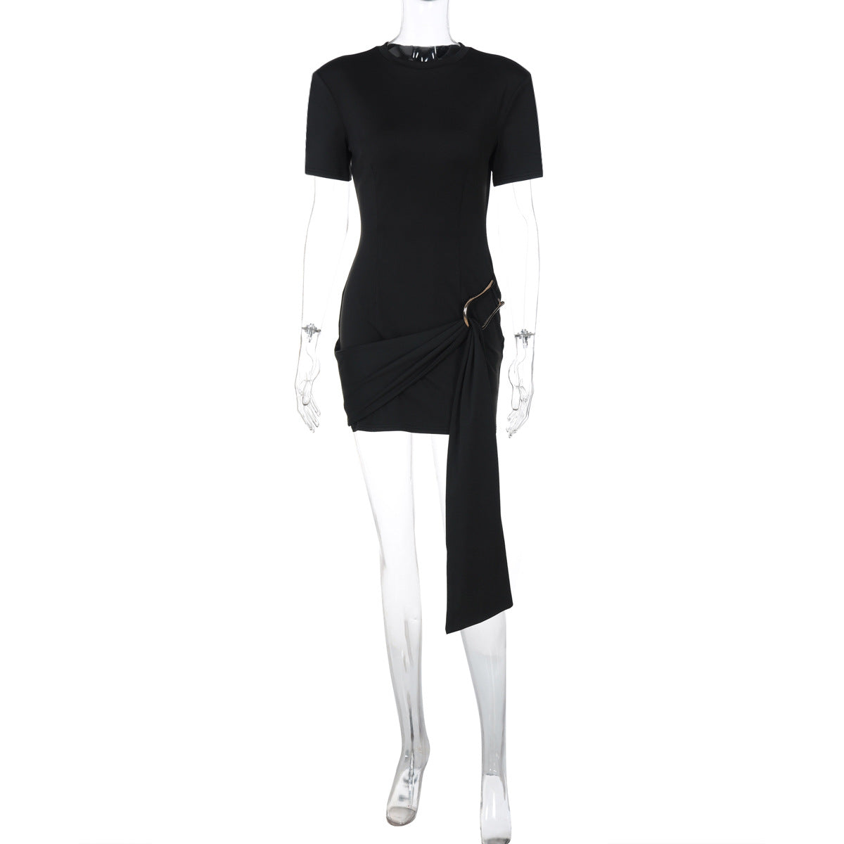 Women's Fashion Elegant Metal Buckle Decoration Round Dresses
