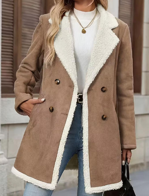 Women's Suede Fashion Casual Polo Collar Mid-length Coats