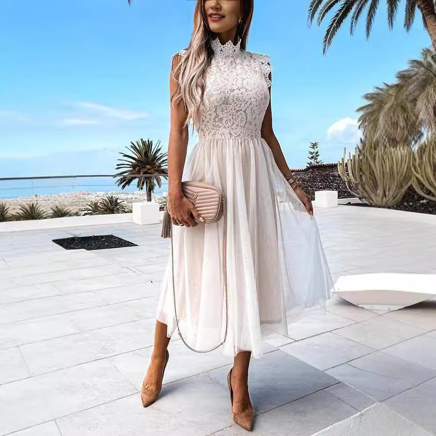 Summer Popular Cute Lace Stitching Mesh Dress