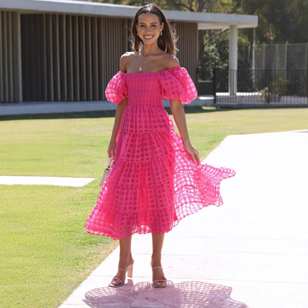 Attractive Beautiful Lantern Sleeve Stitching Dress Dresses