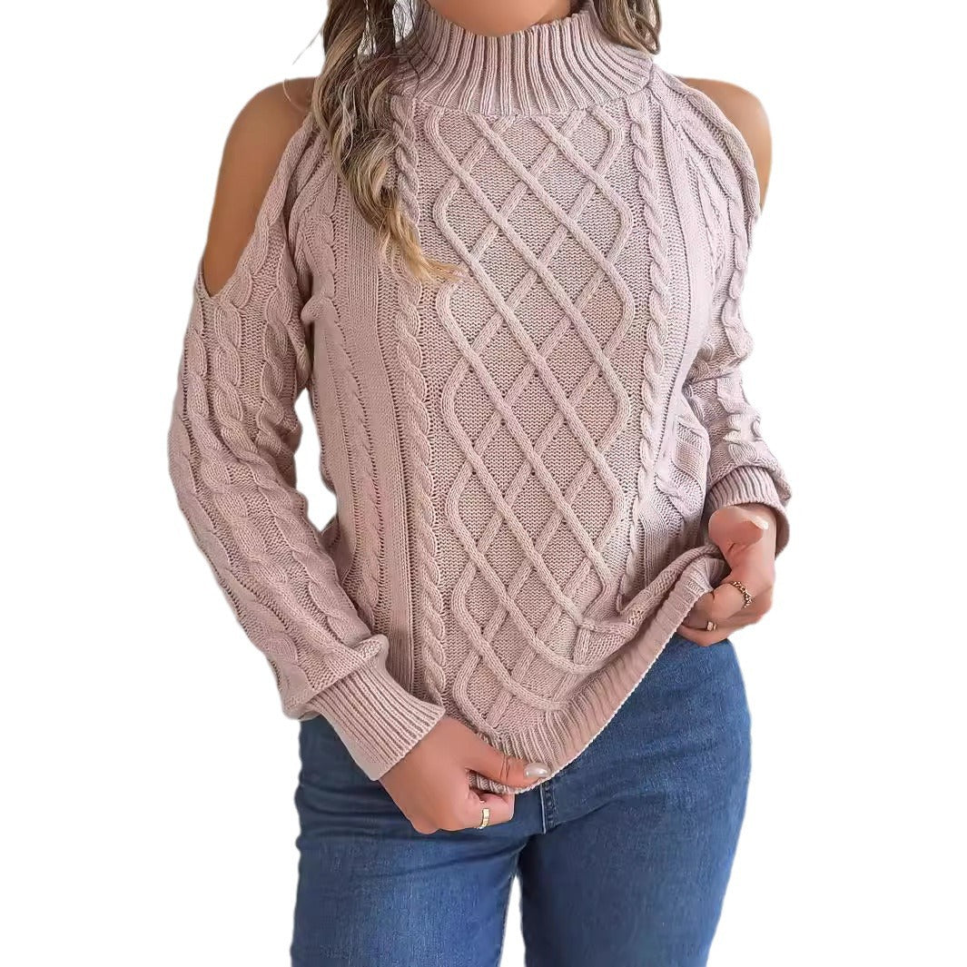 Women's Casual Twist Collar Long Sleeves Pullover Sweater