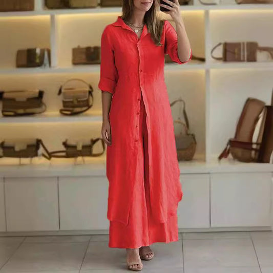 Linen Tight Waist Long Shirt Wide Suits