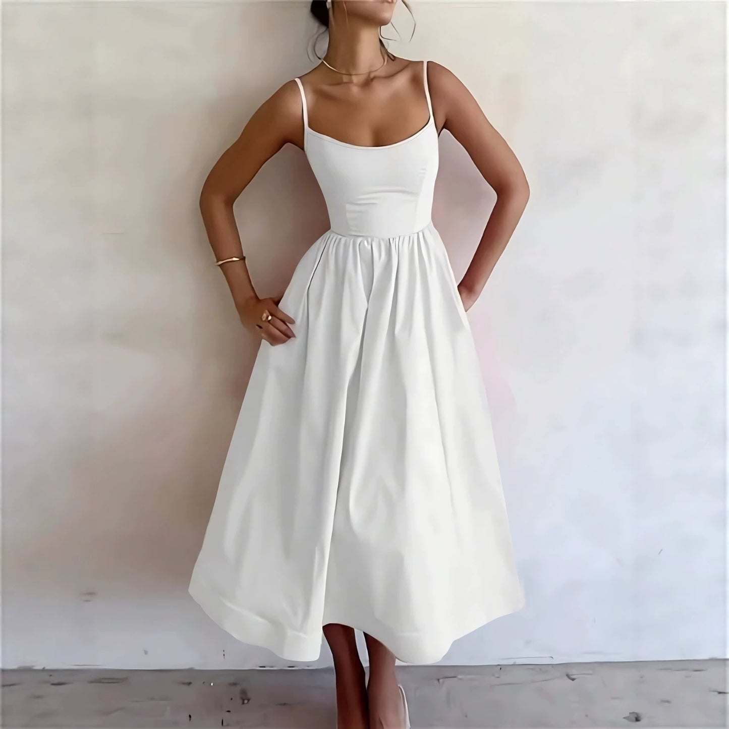 Women's Sling High Waist Slimming A- Line Temperament Vacation Dress