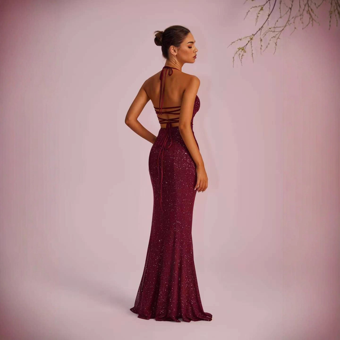 Women's Color Slim Fit Low Cut Backless Dresses