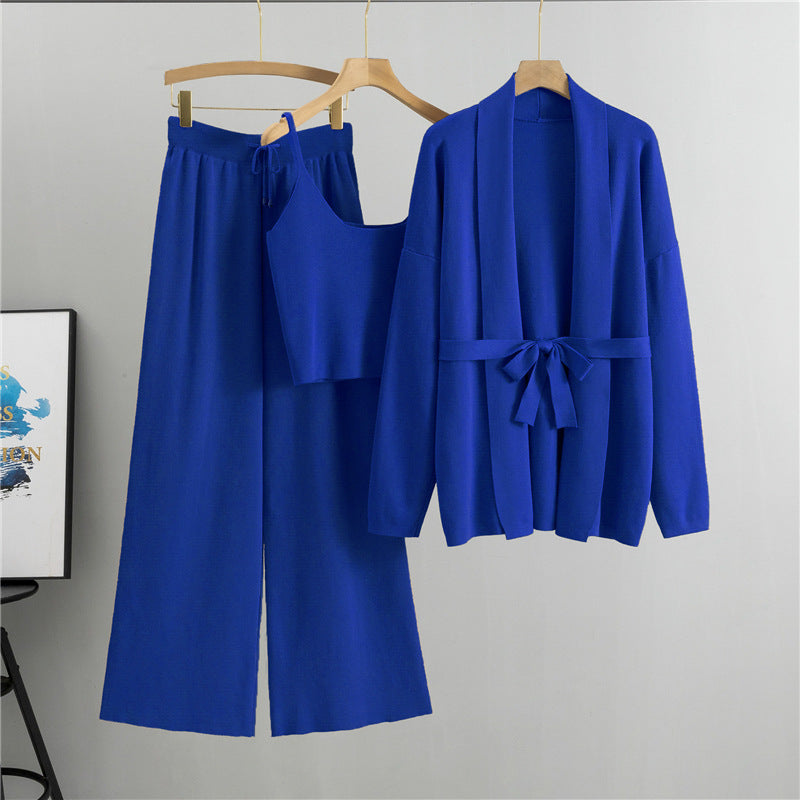 Women's Loose European Goods Knitted Sling Three-piece Fashion Casual Suit