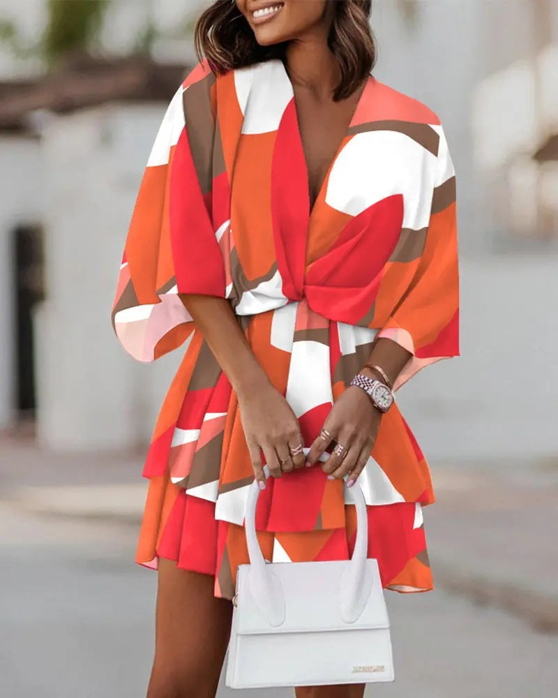 Women's Autumn Loose Batwing Sleeve Printed Dress