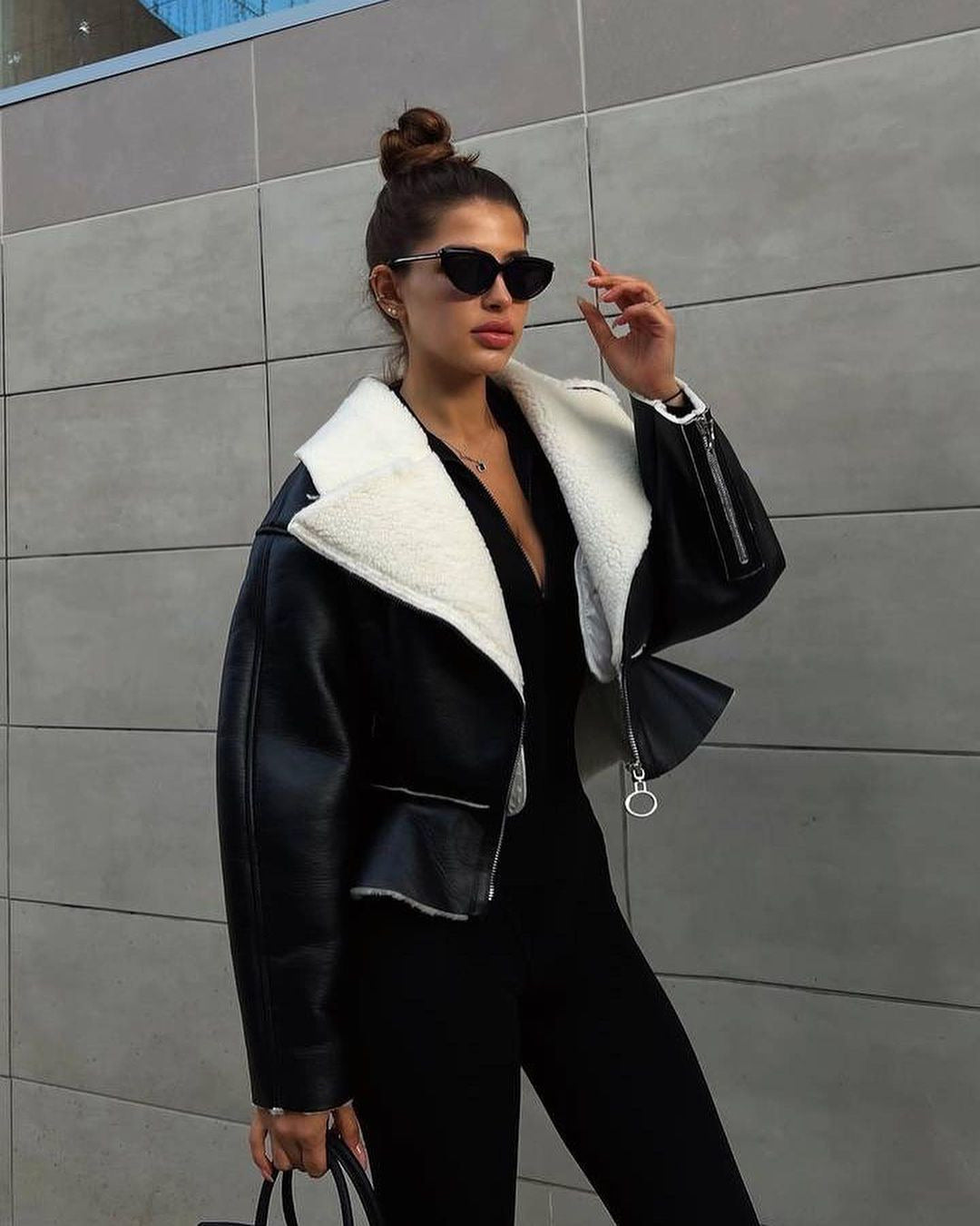 Women's Lapels Fashionable Korean Long Sleeve Solid Coats