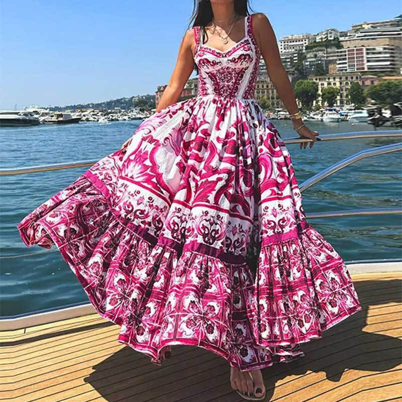 Women's Printed Bohemian Style Sexy Sling Large Dresses