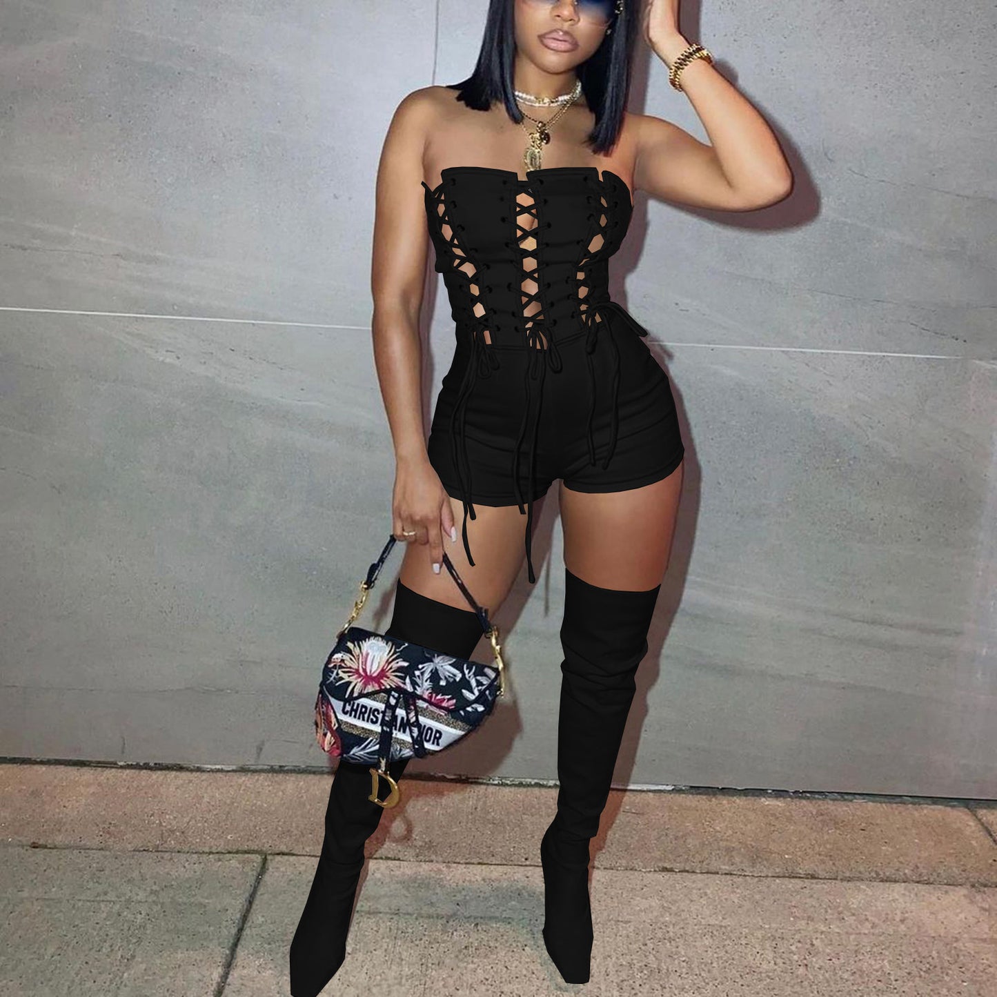 Women's Fashion Casual Sexy Cutout Sleeveless Solid Jumpsuits