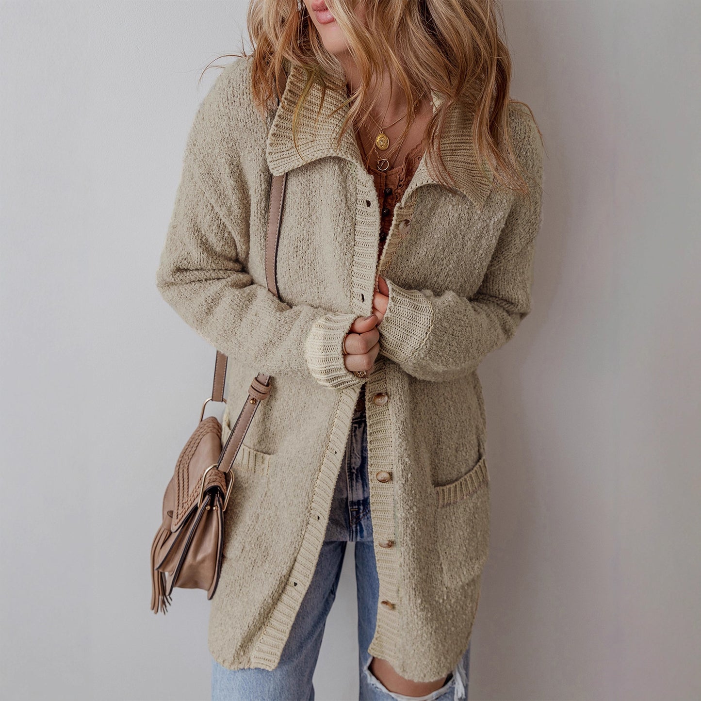 Women's Idle Style Knitted Casual Mid-length Sweater