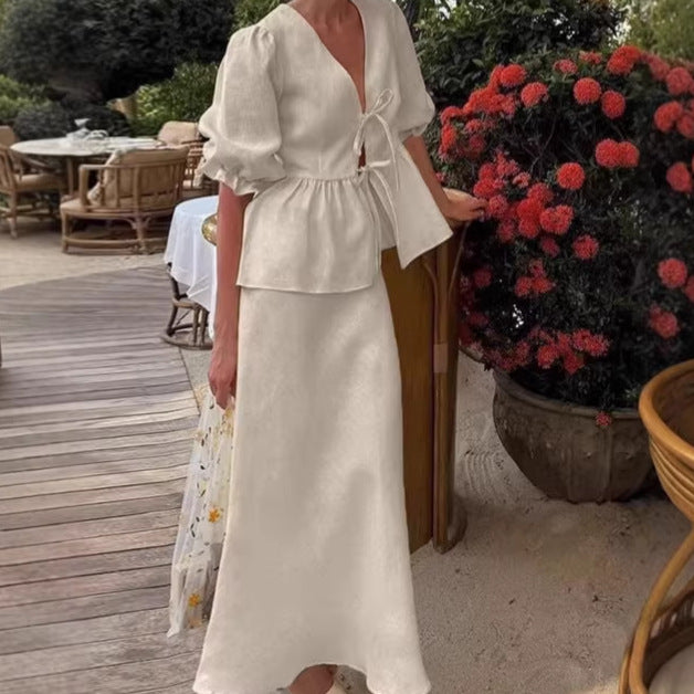 Trendy Women's Puff Sleeve High Waist Tops