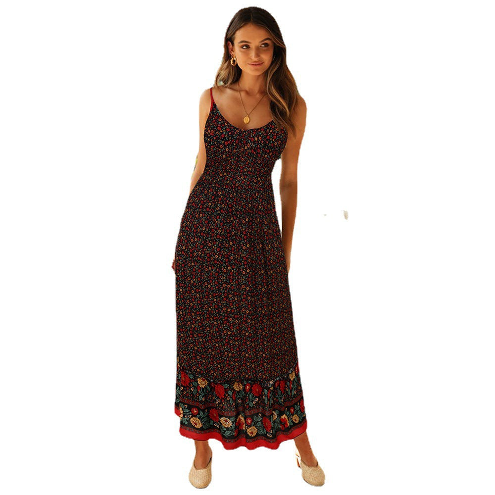 Women's Summer Large Swing Bohemian Strap Floral Dress