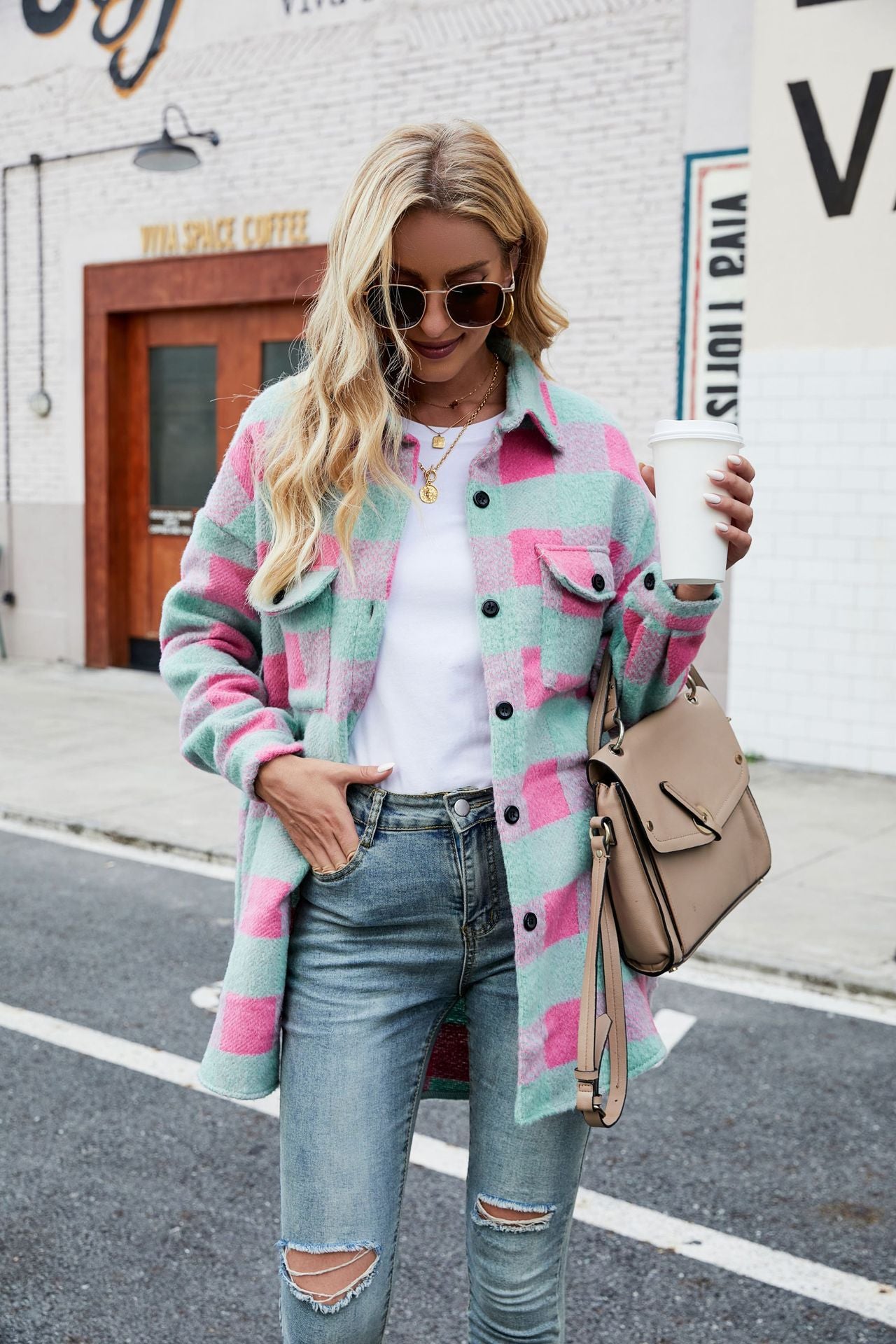 Women's Brushed Woolen Single-breasted Lapel Long Sleeve Coats