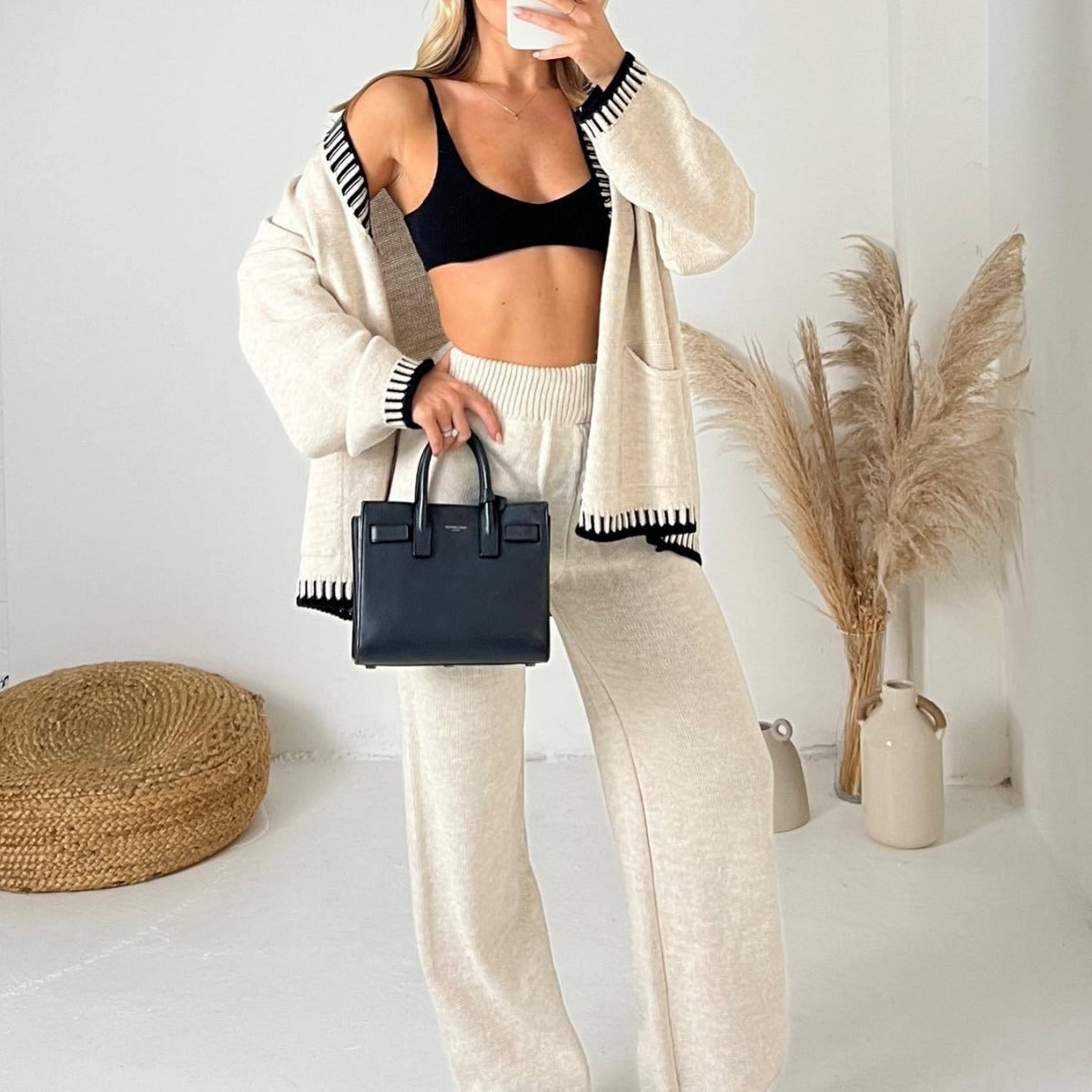 Stylish Slouchy Women's Knitted Single-breasted Two-piece Fashion Casual Suit