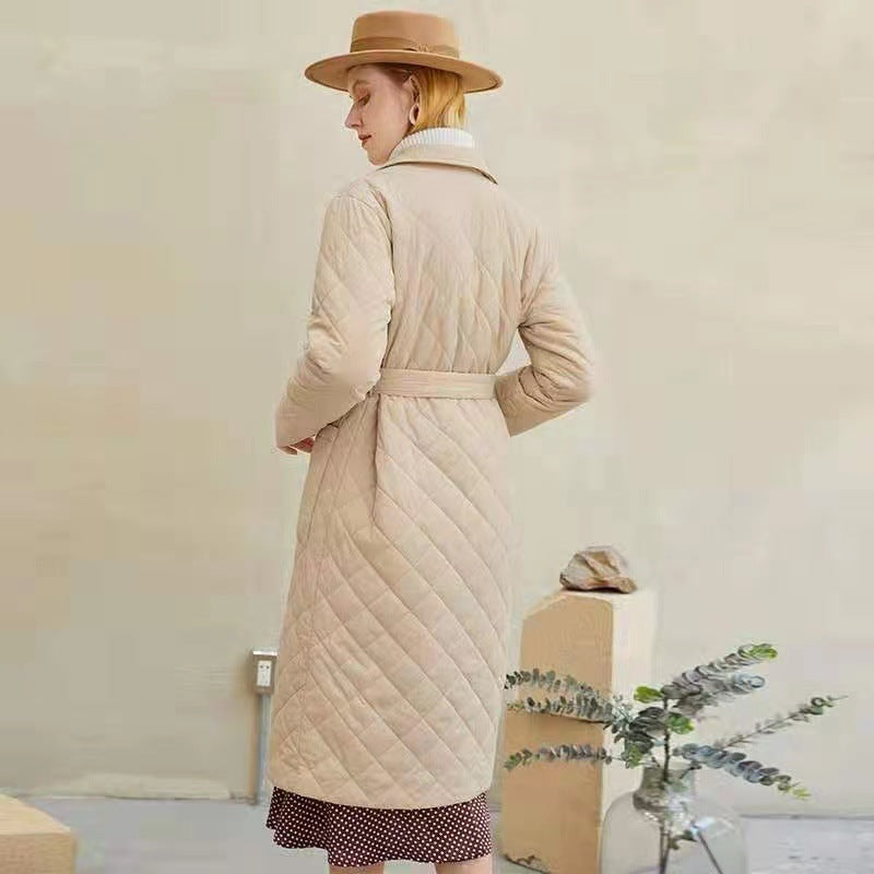 Women's Fashion Polo Collar Clothes Mid-length Belt Coats