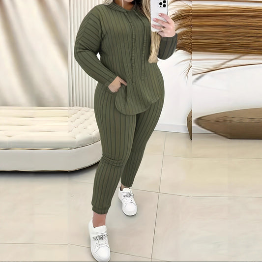 Women's Hooded Drawstring Long Sleeve Sweatshirt Fashion Casual Suit