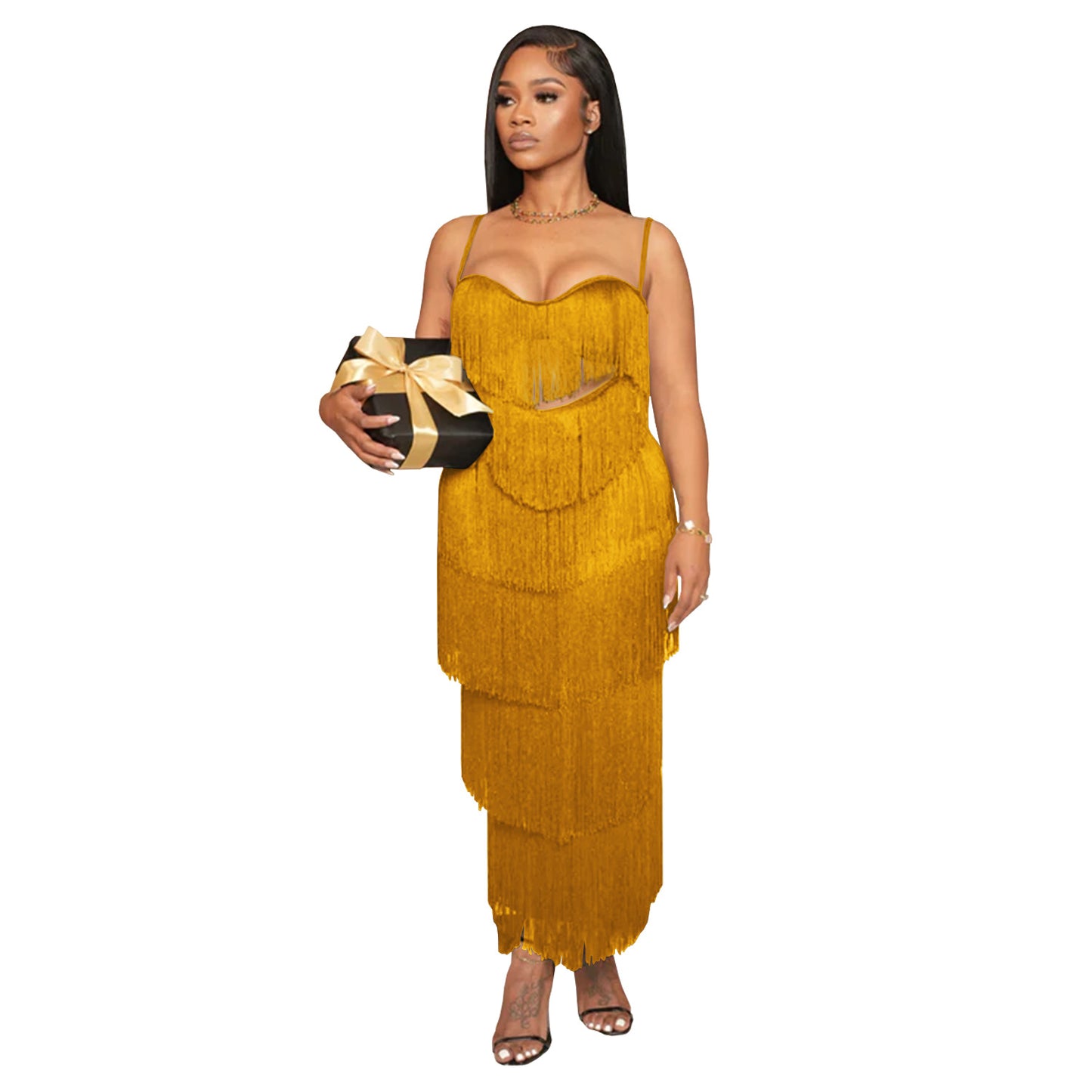 Women's Wear Sexy Strap Backless Tassel Long Dresses