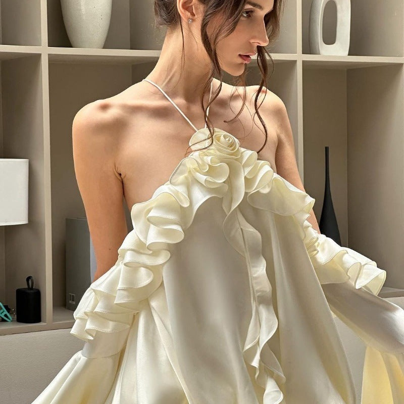 Women's Sexy Pure Desire French Style Temperament Ruffled Flare Dresses