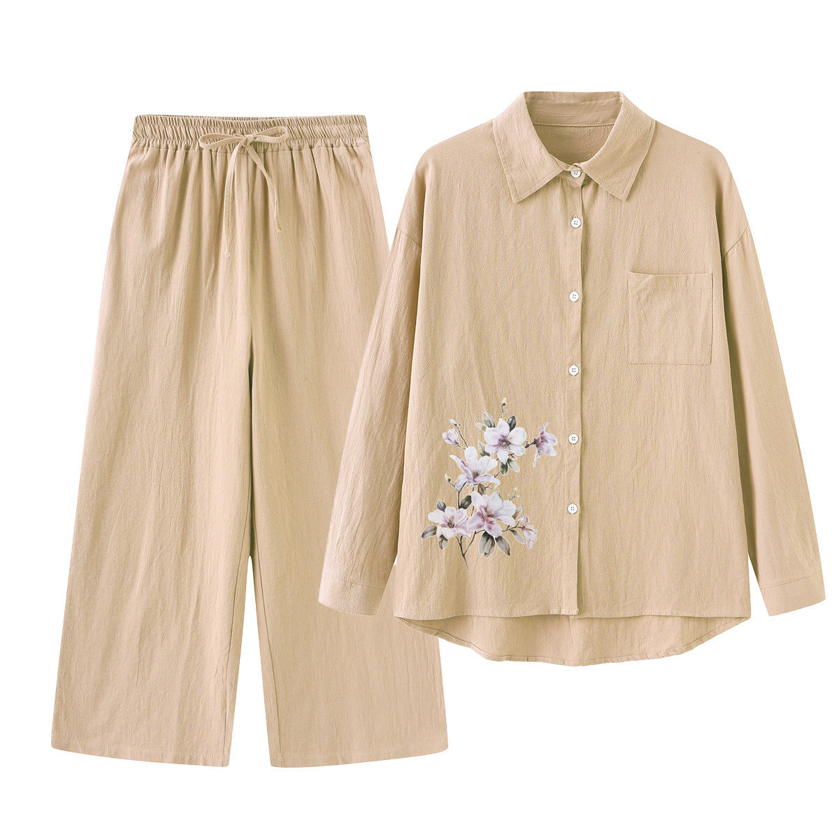 Women's 2 Piece Set Cotton Linen Shirt Pants