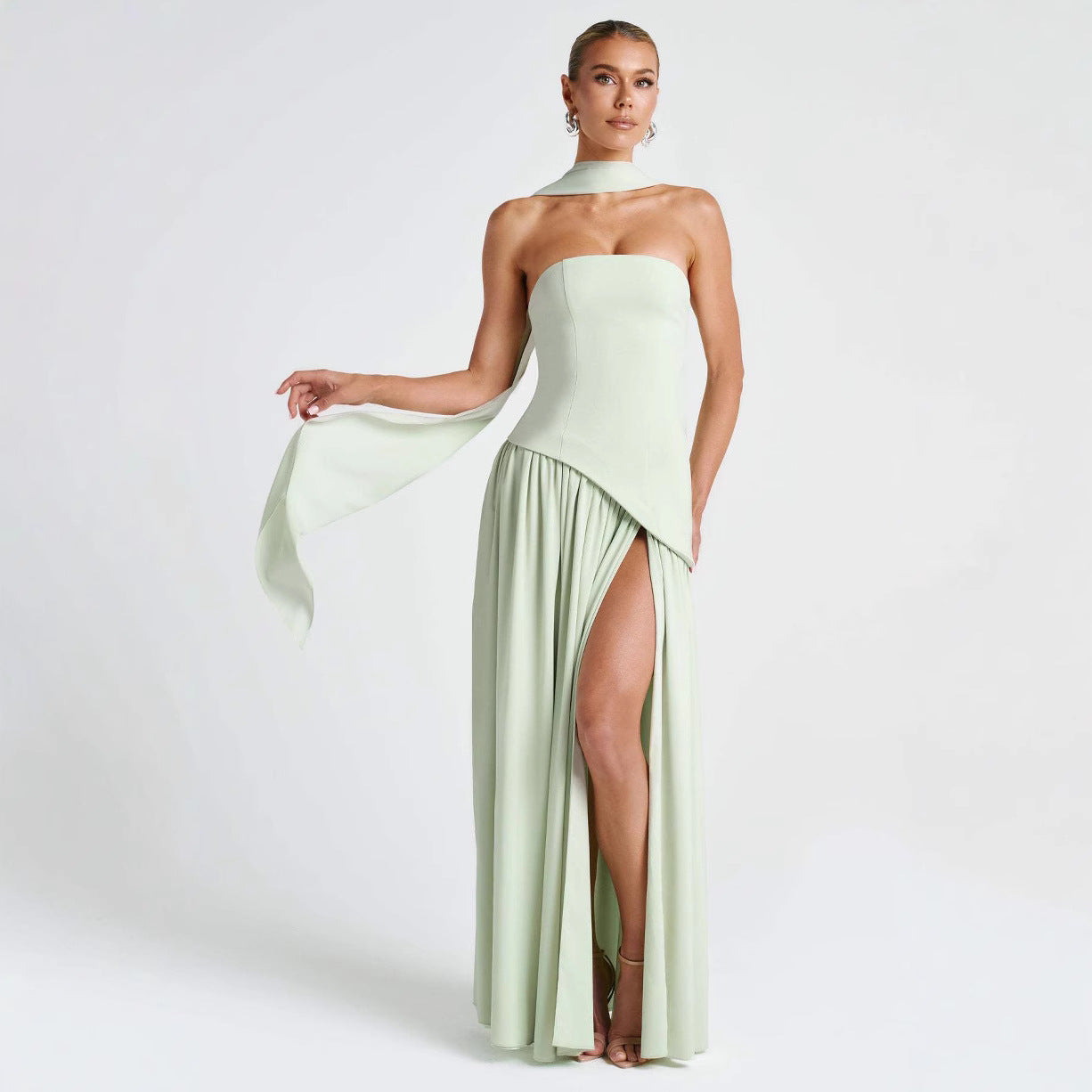 Women's Color Split Dress Fashion Sexy Backless High Dresses