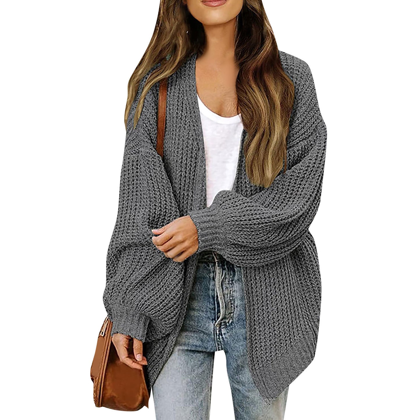 Women's Lantern Sleeve Coarse Yarn Pocket Knitted Women's Sweater