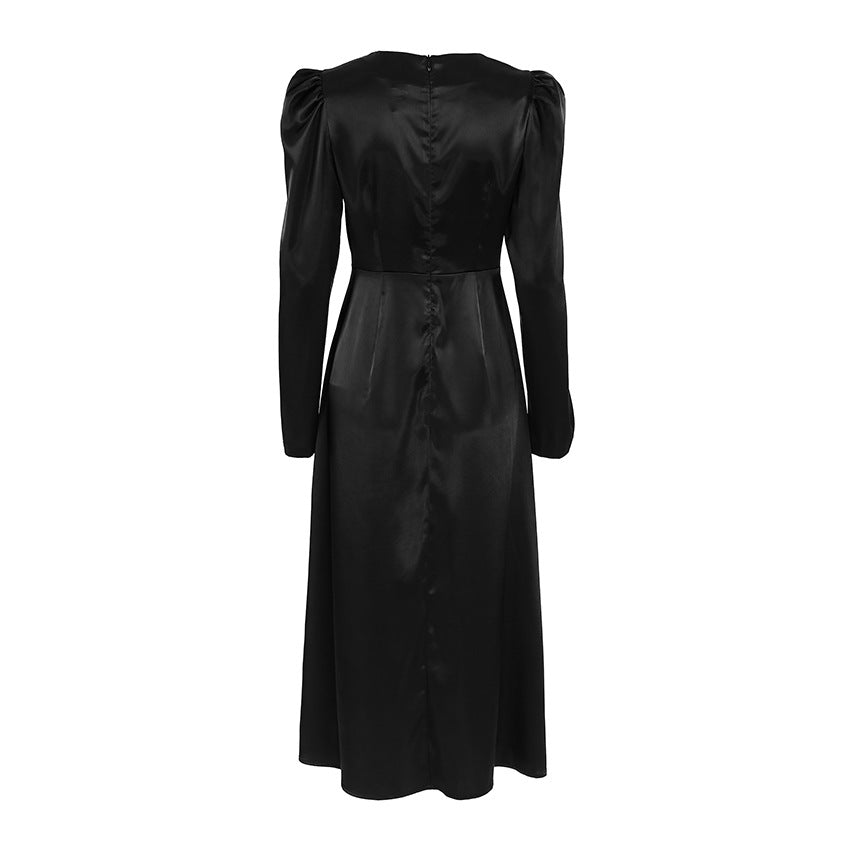 Women's Black Fashion Thick Matte Satin Round Dresses