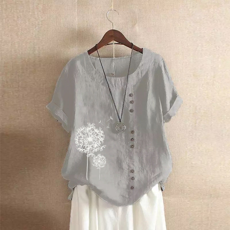 Women's Retro Large Casual Loose Cotton Linen Sleeve Blouses