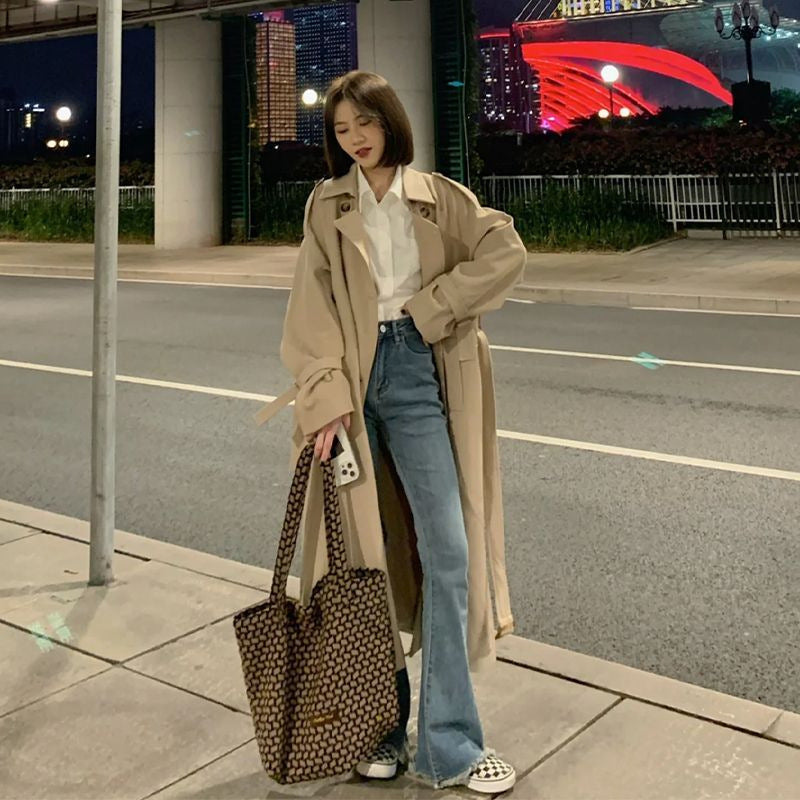 Women's Windbreaker Korean Small Mid-length Elegant British Coats