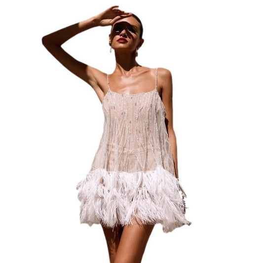 Party Dress Sexy Backless Layered Tassel Mesh Dresses