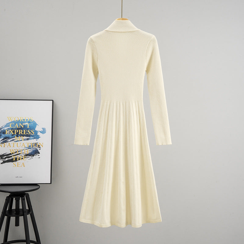 Elegant Autumn Long Hepburn Style Knitted Bottoming Dress