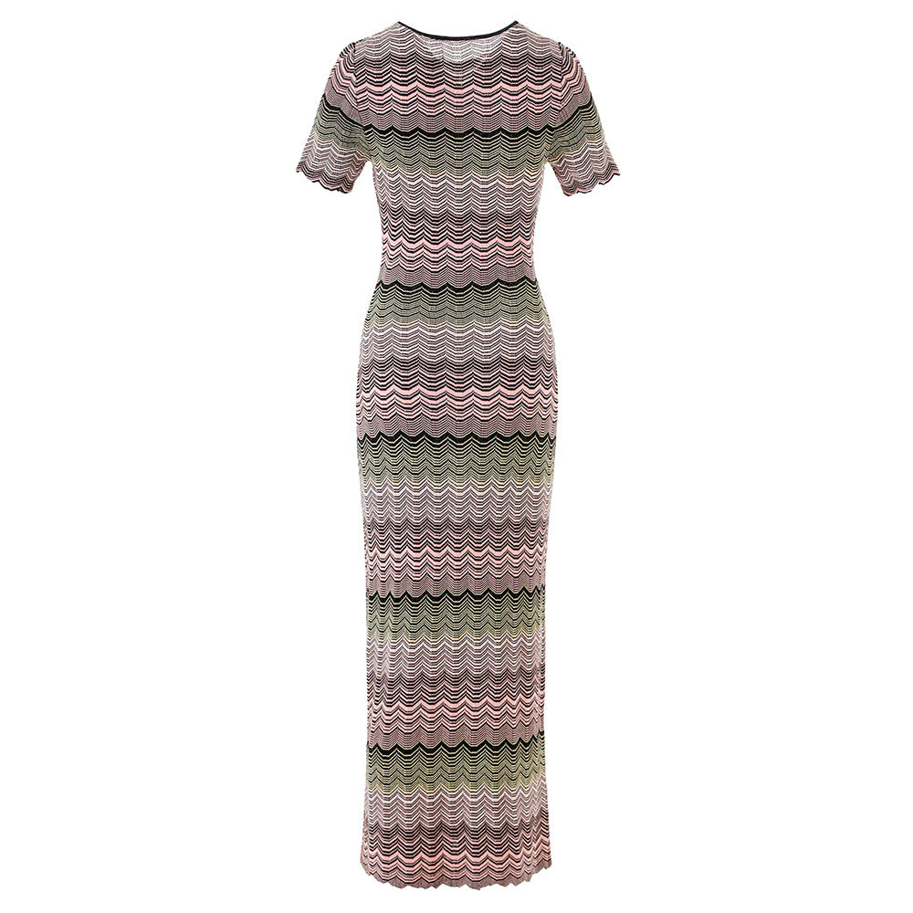 Gradient Color Stitching High Elastic Sleeve Knitted Dresses