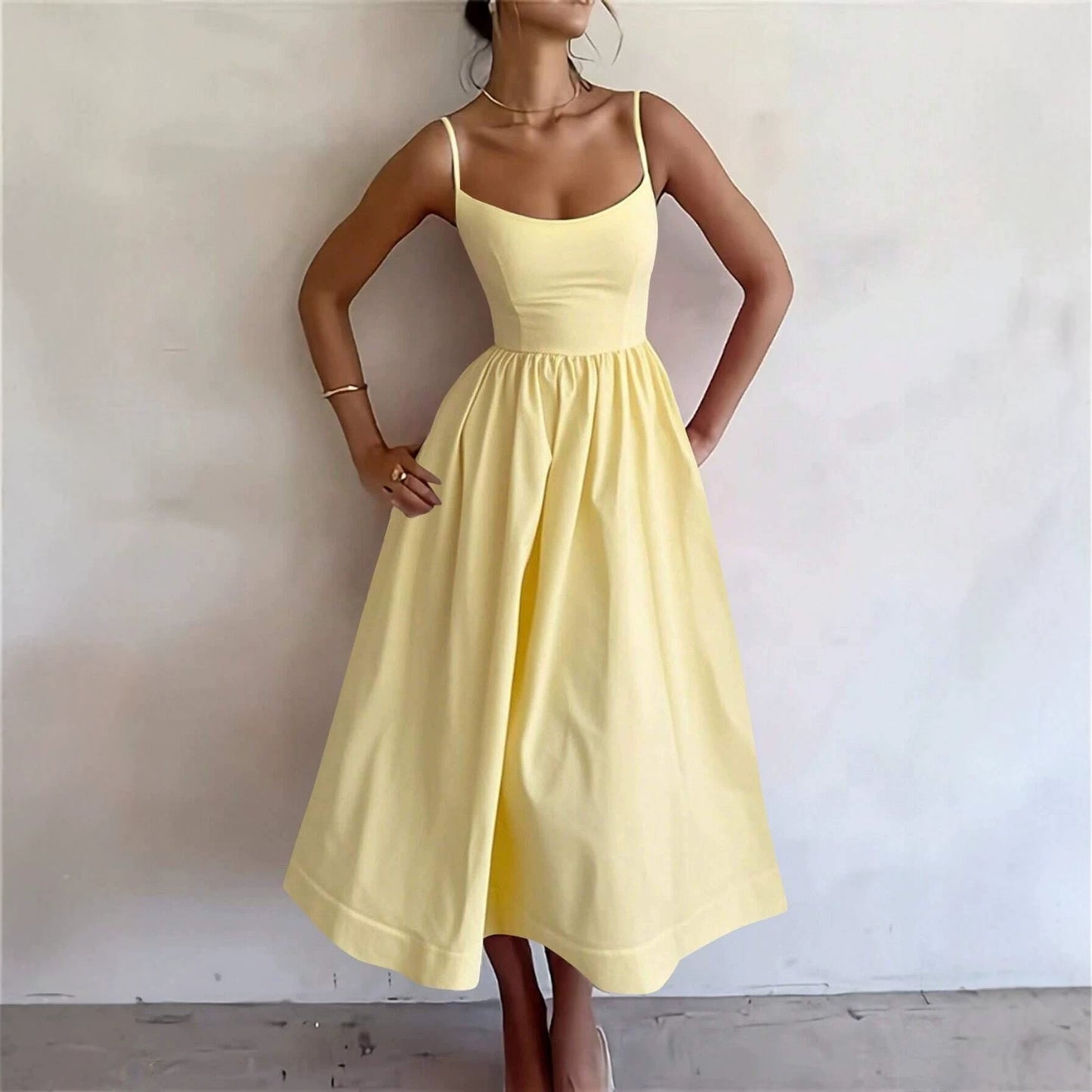 Women's Sling High Waist Slimming A- Line Temperament Vacation Dress