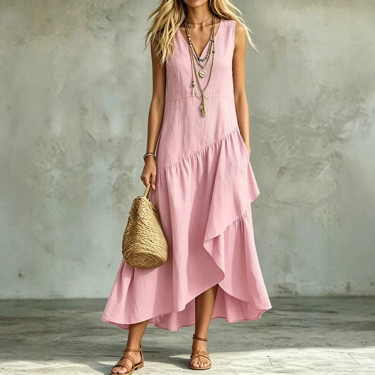 Women's Summer Loose Slimming Sleeveless Irregular Bohemian Dress