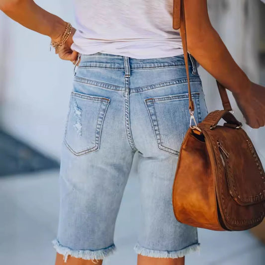 Women's Summer Water Washed Hole Cotton Denim Jeans