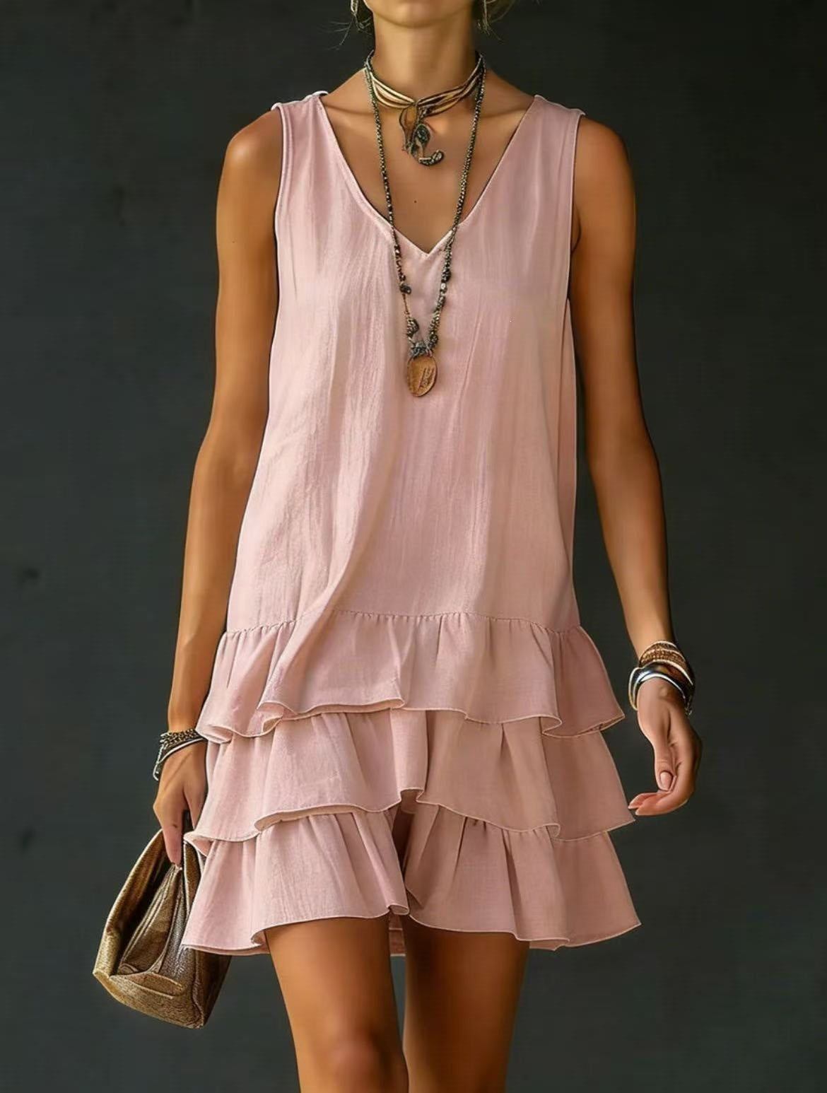 Women's Fashion Wear Loose Casual Solid Color Side Dress
