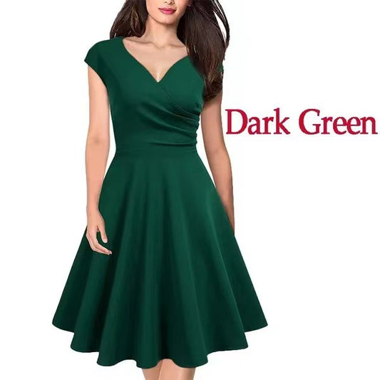 Women's Solid Color Slimming Waist Pleated Holiday Dresses