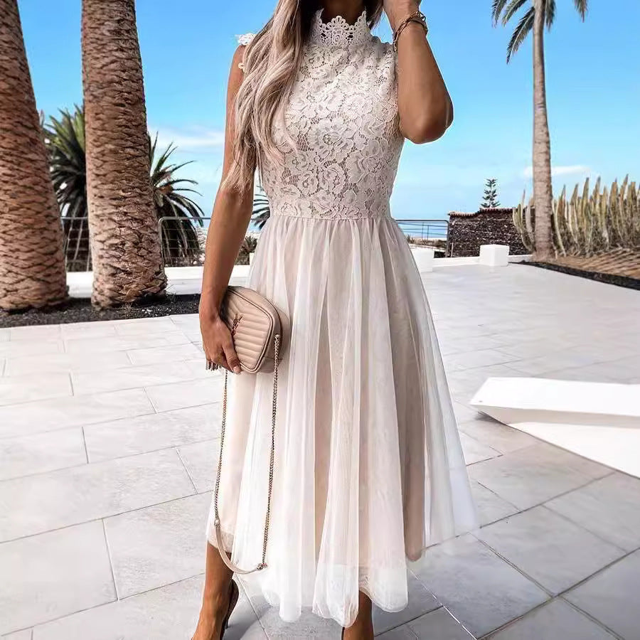 Summer Popular Cute Lace Stitching Mesh Dress