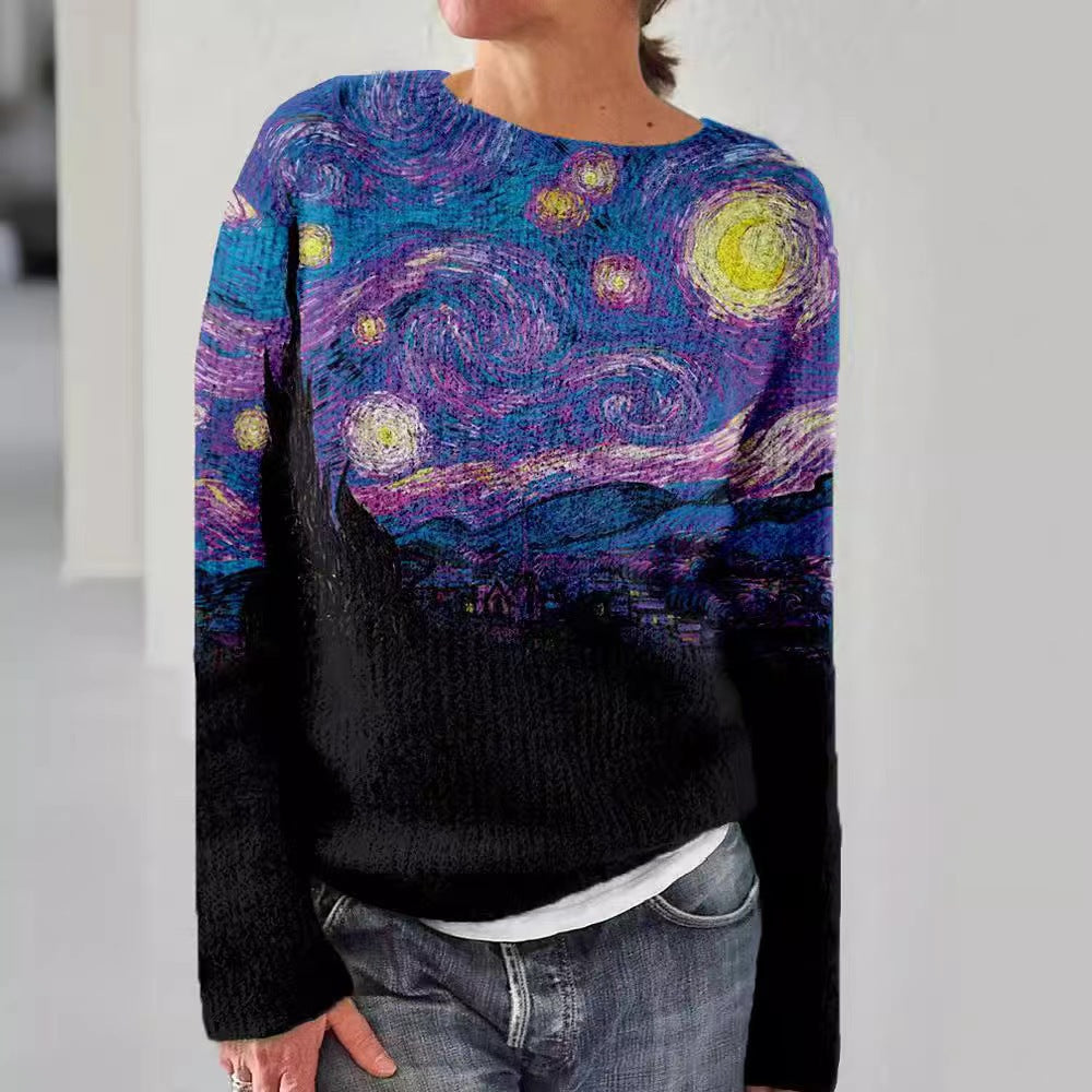 Women's Pattern Pullover Casual Loose Long Sleeve Women's Sweater
