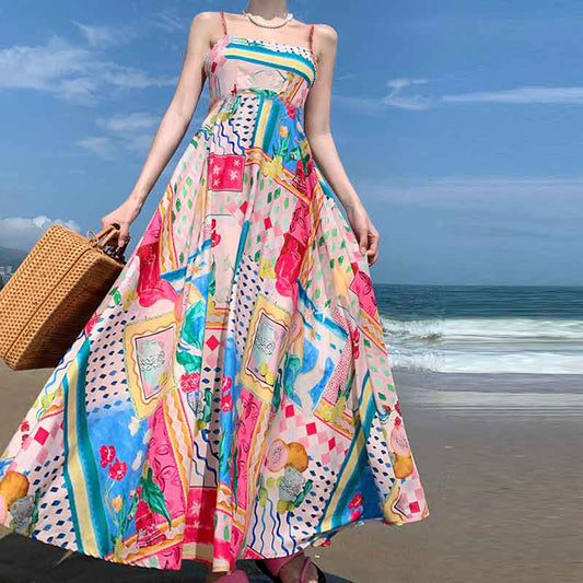 Women's Autumn Elegant High Waist Print Sling Clothing