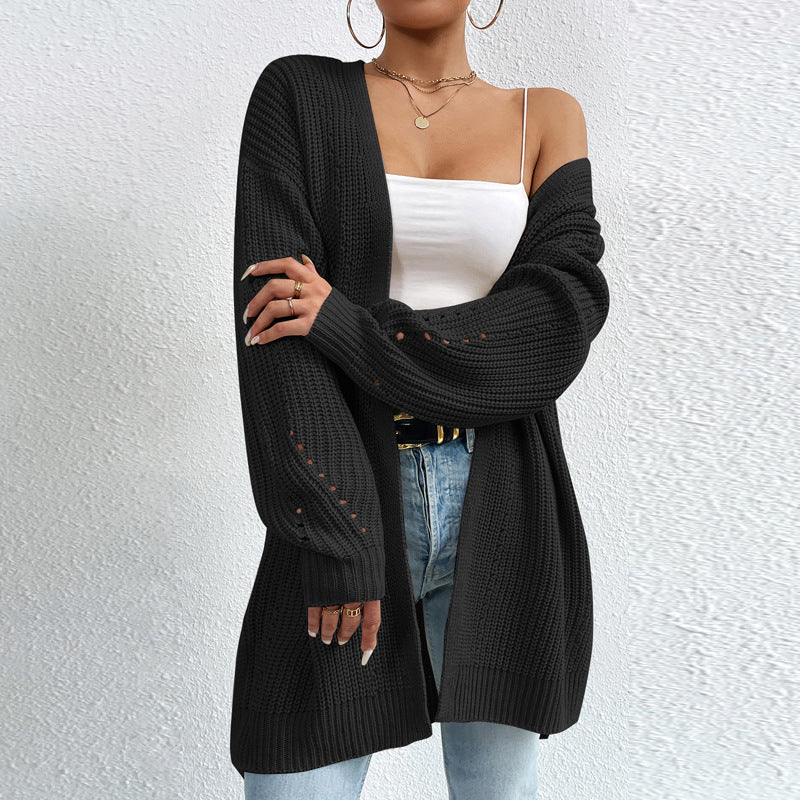 Attractive Loose Mid-length Knitted Solid Color Sweaters