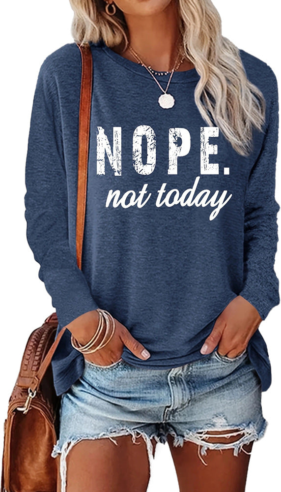 Women's Letter Print Long Sleeve Round Neck Blouses